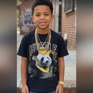 Delta Kids Black Tee with Gold Panda Graphic